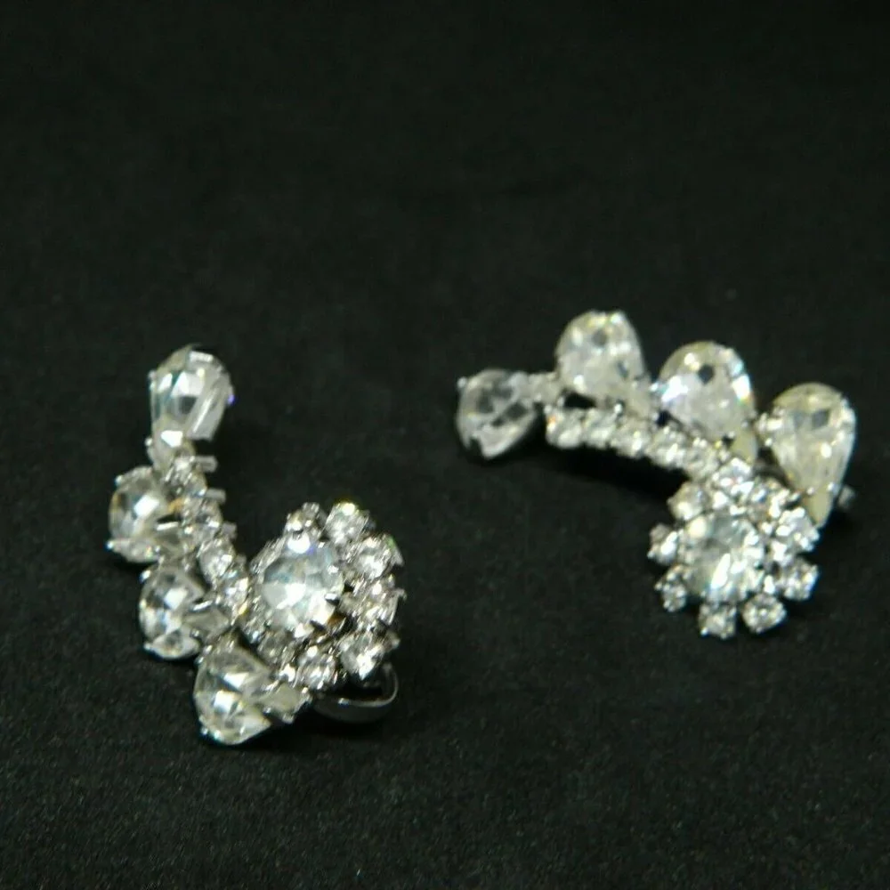 Silver Tone Clear Rhinestone Art Deco Style